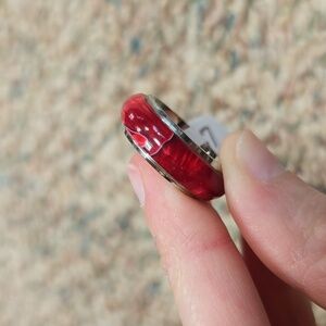 Red Silver Handmade Acrylic Ring Men Women Size 7